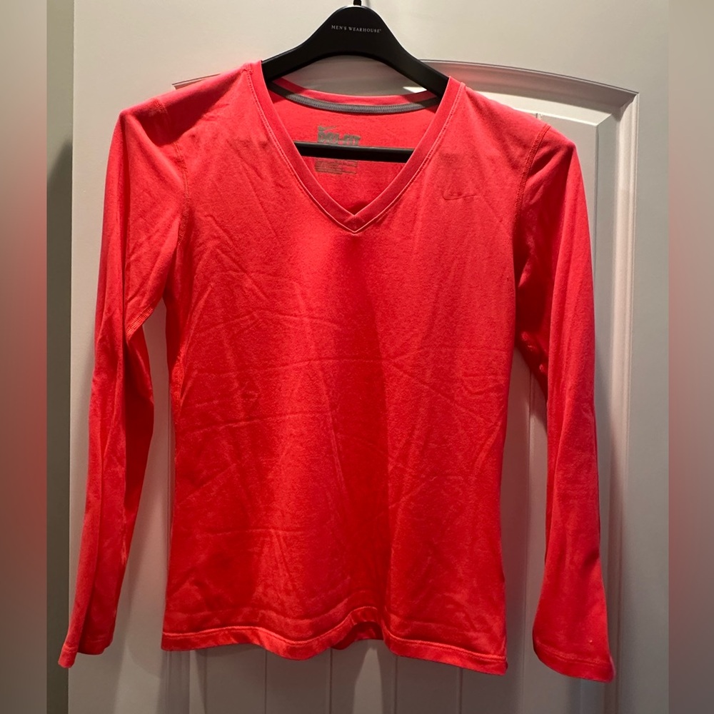 Women's V-Neck Long Sleeve Top - Coral